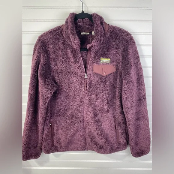 L. L. Bean Purple Fuzzy Sherpa Zipper Front Winter Jacket Size Small Women’s EUC - Picture 1 of 9